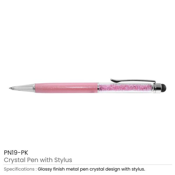 Crystal Pens with Stylus Pink