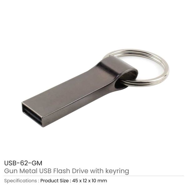 Promotional Metal USB Flash with Key Ring Gunmetal