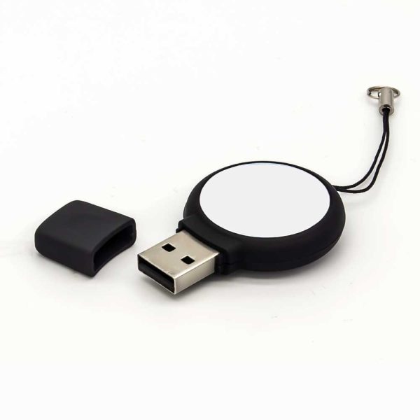Round Black Rubberized USB Flash
