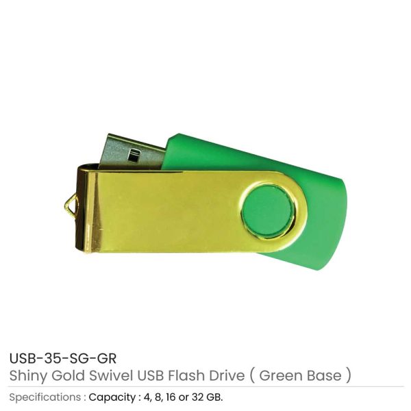 Shiny Gold Swivel USB - Green
