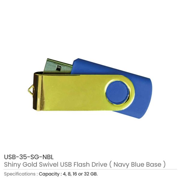 Shiny Gold Swivel USB - Navy Blue