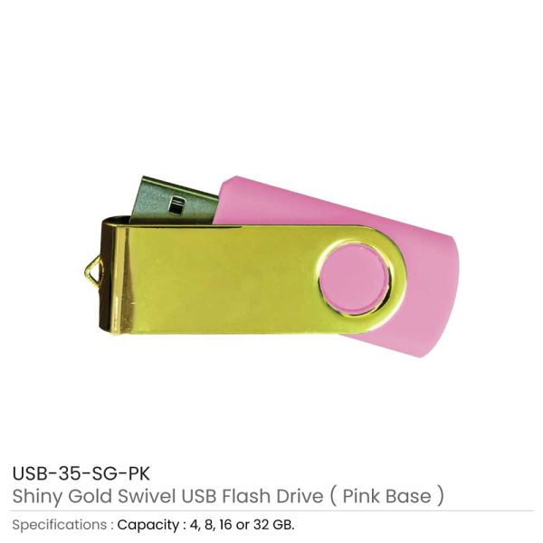 Shiny Gold Swivel USB - Pink
