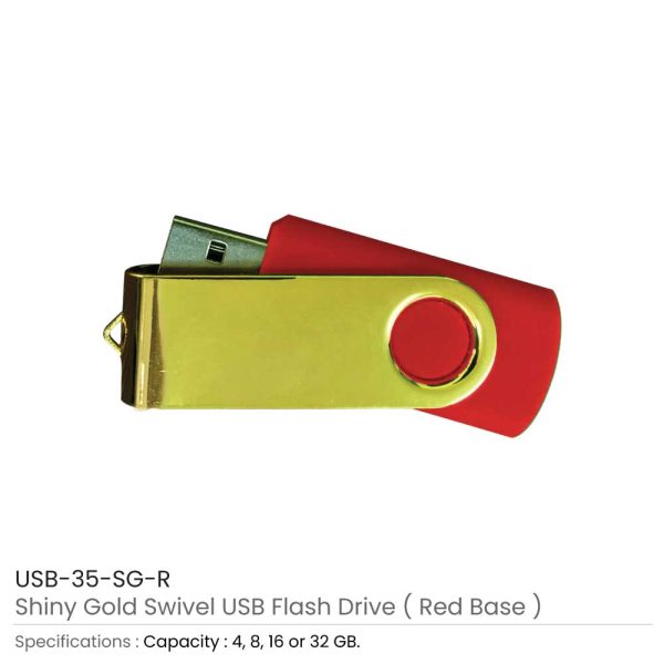 Shiny Gold Swivel USB - Red