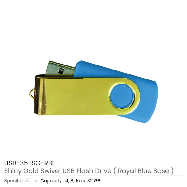 Shiny Gold Swivel USB - Royal Blue