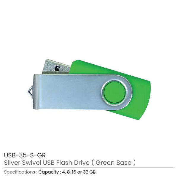 Silver Swivel USB Flash Green Case