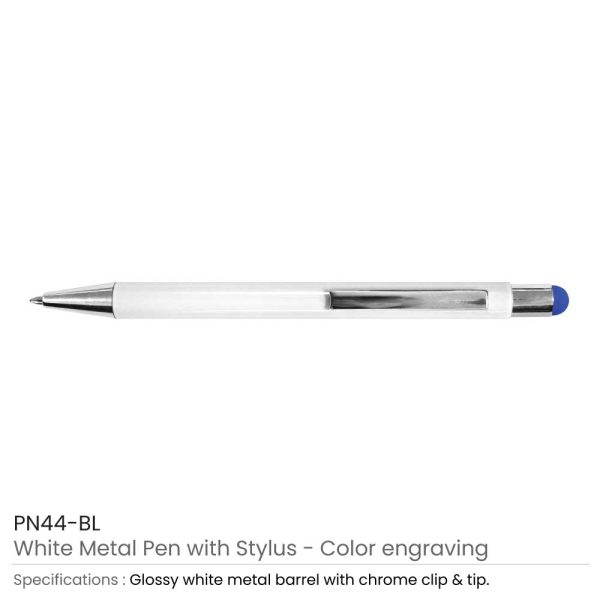 Blue Stylus Metal Pens - White
