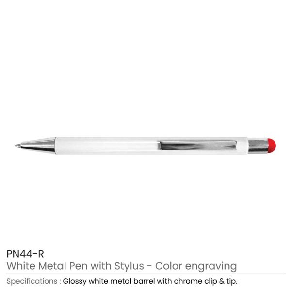 Red Stylus Metal Pens - White