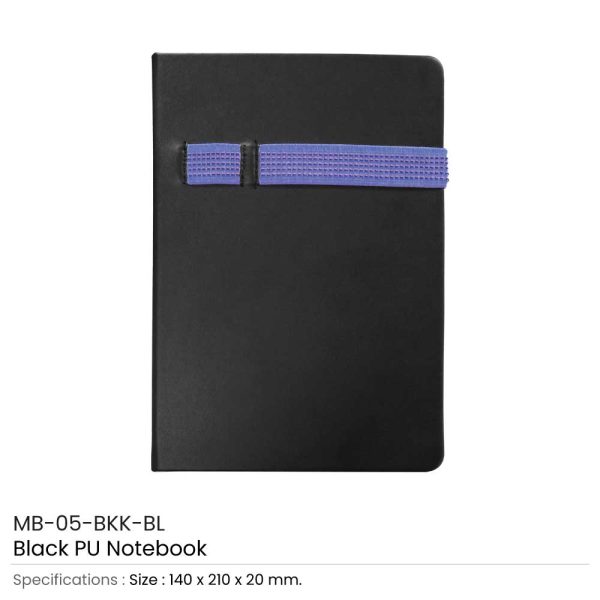 Black A5 Size Notebooks Blue Strap