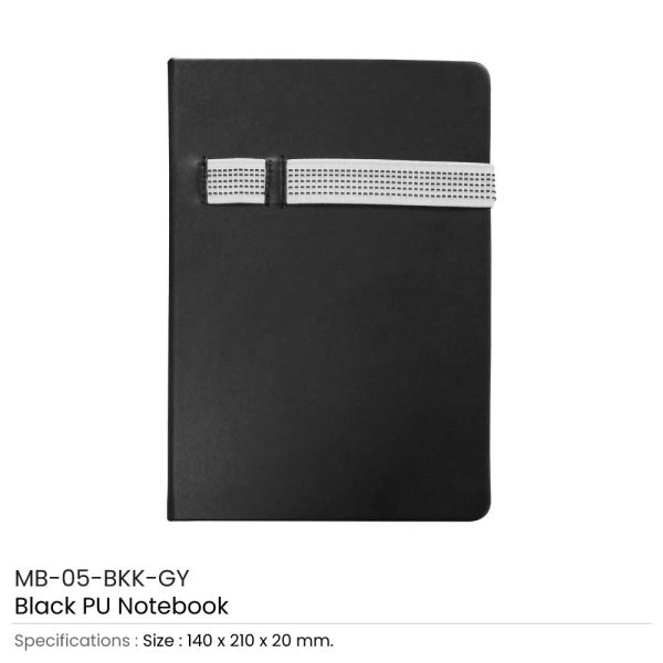 Black A5 Size Notebooks Grey Strap