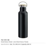 Promotional Stainless Steel and Bamboo Flask Black