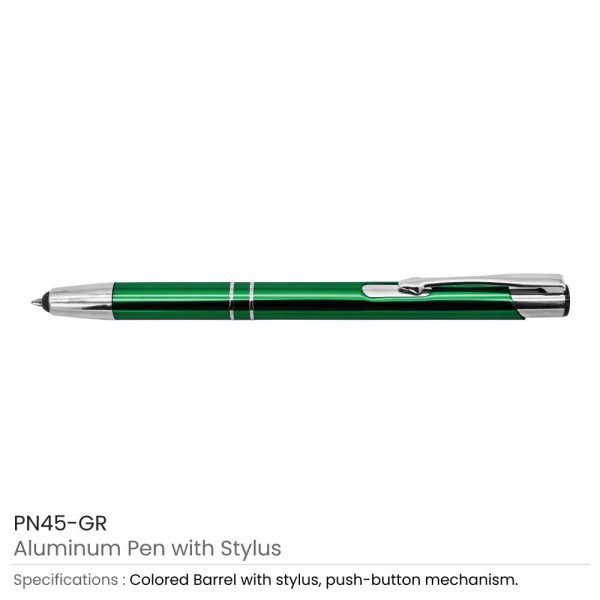 Green Aluminum Pens with Stylus