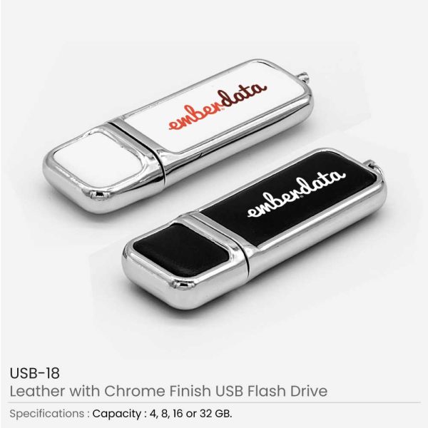 Leather with Chrome USB Flash Drives