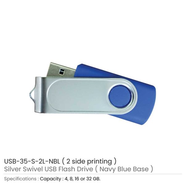 Swivel USB with 2 side Print - Navy Blue