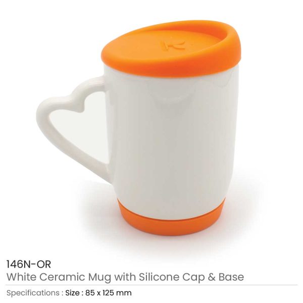 White Ceramic Mugs with Silicone Cap-and-Base-146N-OR