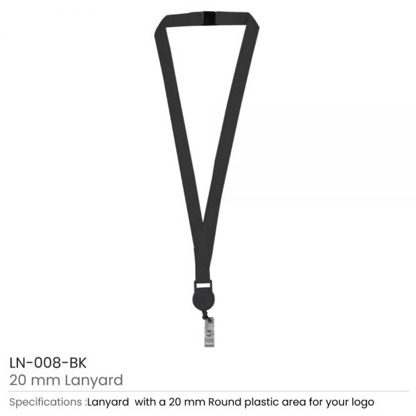 Lanyard with Reel Badge and Safety Lock Black