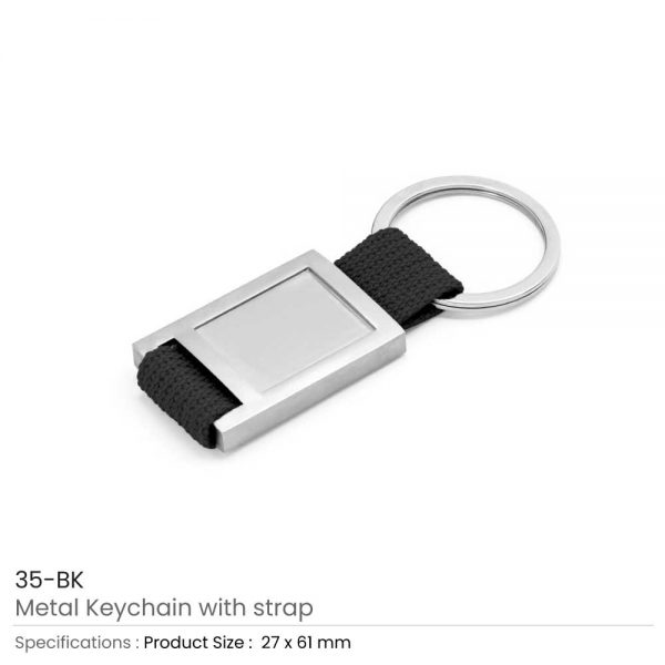 Metal Keychain with Strap Black