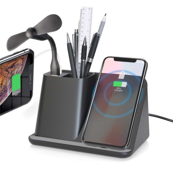 All-Purpose Wireless Charger Pen Holder with Dual USB Output - Item #QC905  -  Custom Printed Promotional Products