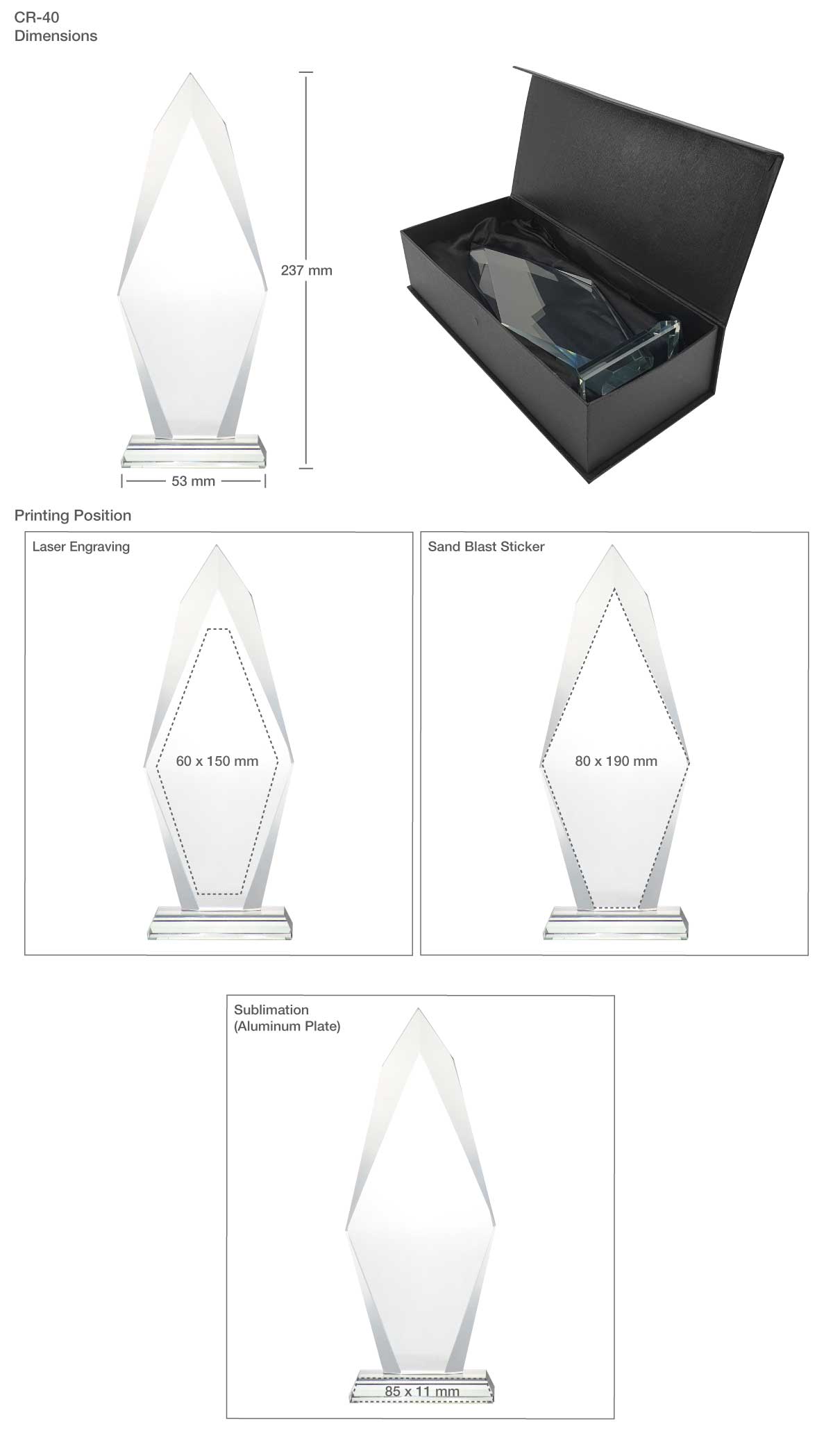 Flame Shape Crystal Awards Printing