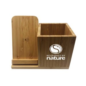 Bamboo pen holder with wireless charger JU WDS2 BM tezkargift