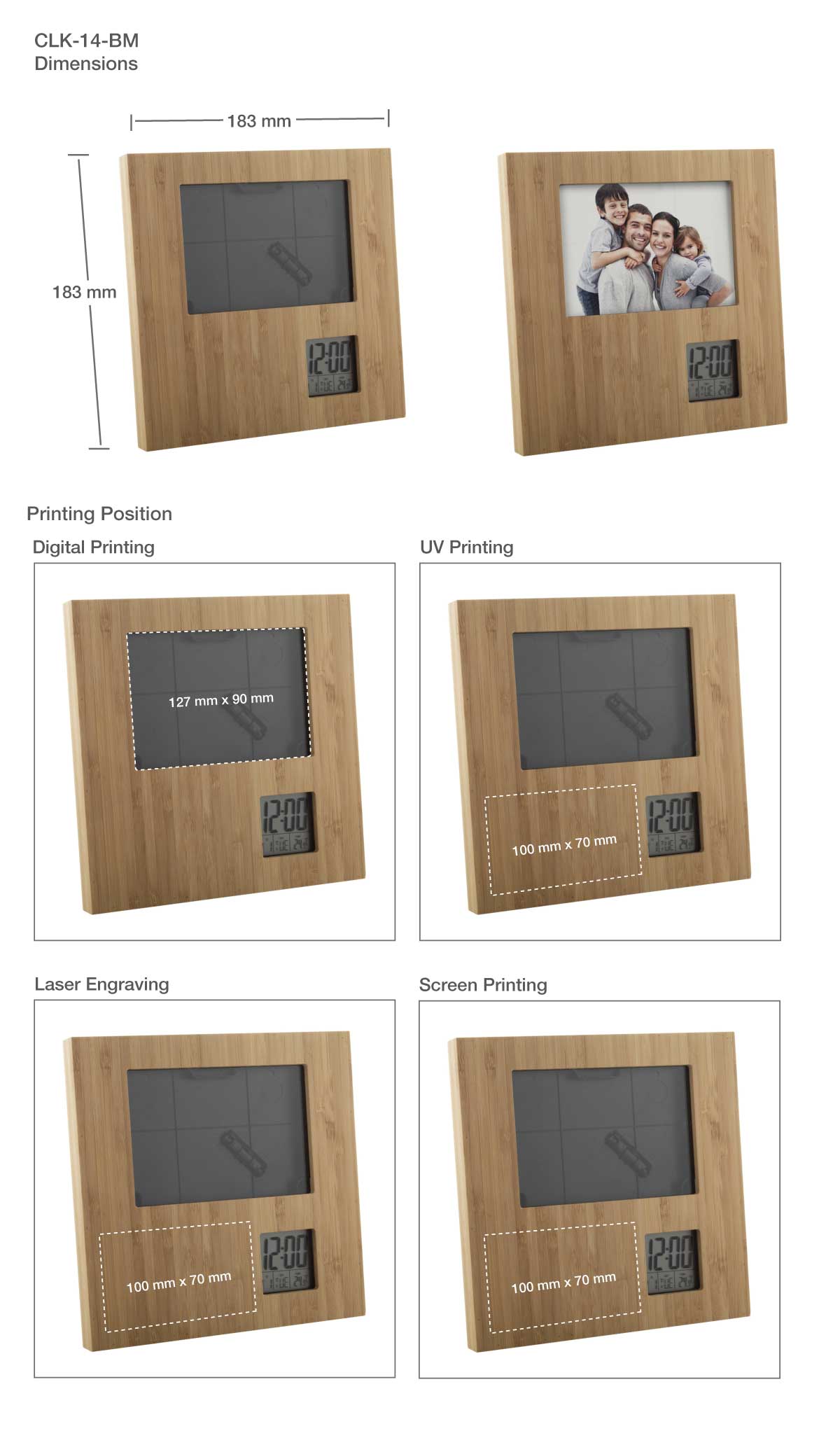 Photo Frame with Digital Clock Printing Details