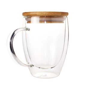 Double Wall Clear Glass Mug with Bamboo Lid TM 030 Main