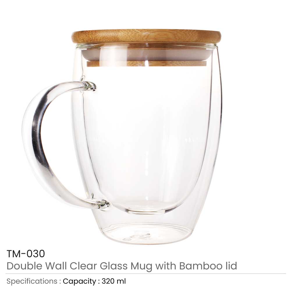 Double Wall Glass Mug with Bamboo Lid