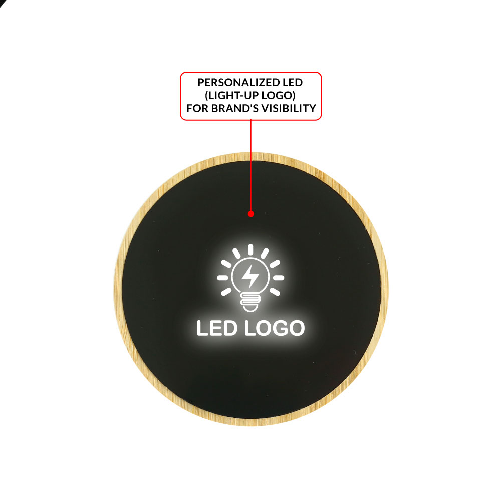 Bamboo Wireless Charger 15W Fast Charging & LED Logo | Tezkargift