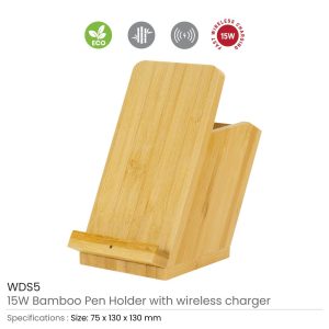 Bamboo Pen Holder with 15W Fast Wireless Charger - Image 3