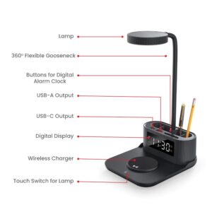 Desk Lamp with 15W Wireless Charger, Clock and Pen Holder - Image 12
