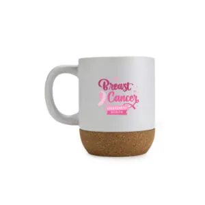 White Ceramic Mugs with Breast Cancer Awareness Logo