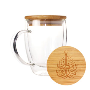 Double Wall Clear Glass Mug with Bamboo Lid - Ramadan Gifts