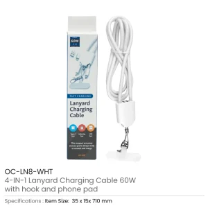 4 in 1 Lanyard Charging Cable 60W, 120cm, ID Hook, Phone Pad - Image 3
