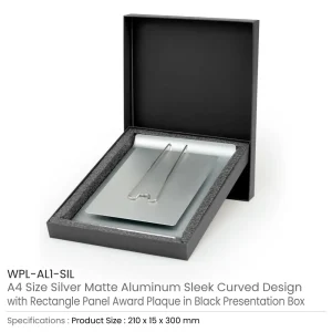 Aluminum Award Plaque A4 Size with Stand in Hard Cardboard Box - Image 3