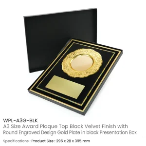 Aluminum Award Plaque A3 with Stand, Gold Plate in Box - Image 3
