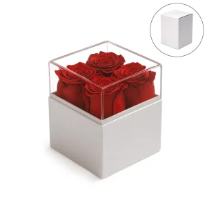 Flower Gift Box, Clear Acrylic Lid with 4Pcs Forever Red Roses