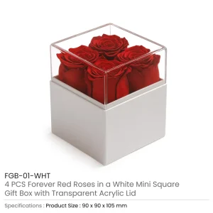 Flower Gift Box, Clear Acrylic Lid with 4Pcs Forever Red Roses - Image 3