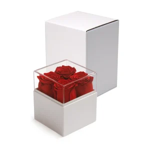 Flower Gift Box, Clear Acrylic Lid with 4Pcs Forever Red Roses - Image 7