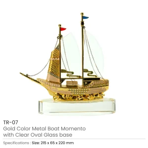 Golden Boat-Shaped Memento in Metal with Glass Base - Image 6