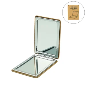 Rectangle Pocket Mirror, Double-Sided Foldable, Cork Finish Cover