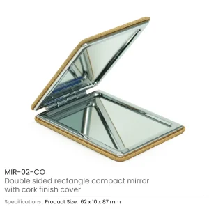 Rectangle Pocket Mirror, Double-Sided Foldable, Cork Finish Cover - Image 4