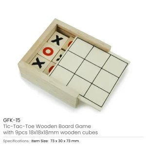 Tic-Tac-Toe Wooden Board Game with Slide Storage Box – 9 Cubes - Image 3