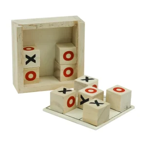 Tic-Tac-Toe Wooden Board Game with Slide Storage Box – 9 Cubes - Image 4