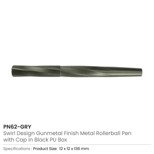 Rollerball Pens Swirl Design in Gunmetal Finish with PU Leather Box - Image 4