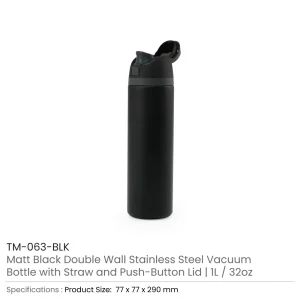 SS Bottles with Straw & Push Button Lid - 1Liter - Image 9