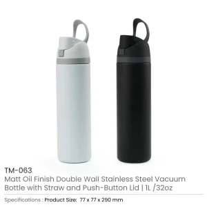 SS Bottles with Straw & Push Button Lid - 1Liter - Image 3