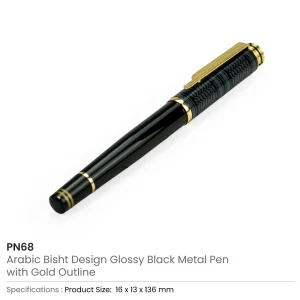 Arabic Traditional Bisht Design Metal Pens, Black & Gold Outline - Image 6