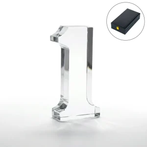 Crystal Glass Trophy in Number One Shape, Gold Lock Box