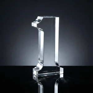 Crystal Glass Trophy in Number One Shape, Gold Lock Box - Image 3