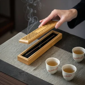 Wooden Incense Burner Holder with Drawer, 10 Pcs Oud Sticks - Image 3