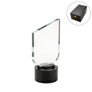 Crystal Trophy with Round Black Base in Premium Fiber Box